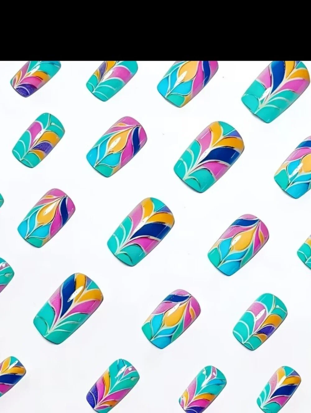 🔥3/$21 Vibrant Teal Multicolor Water Marble Press-On Nails